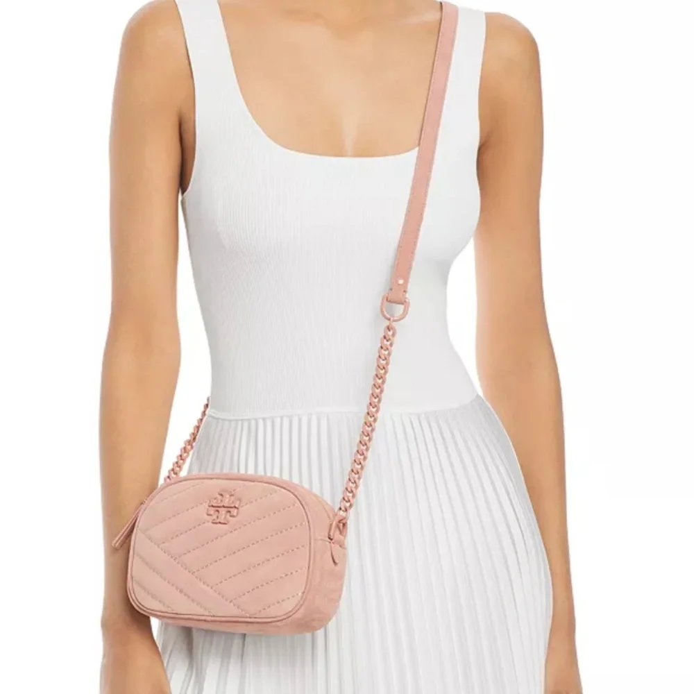 NWT $358 Tory Burch Kira Small Quilted Suede Camera Crossbody